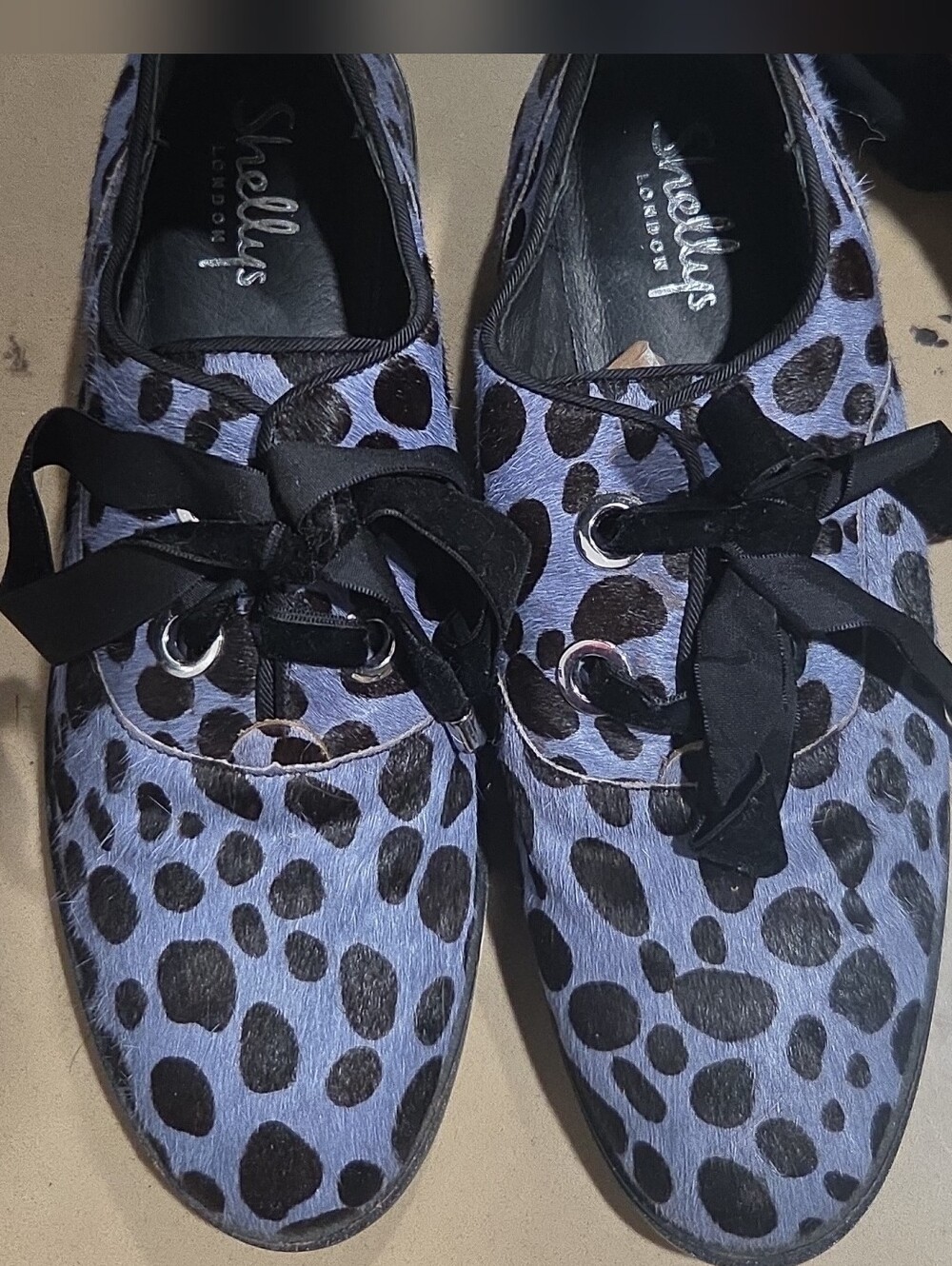 Shellys London "Frankie" Oxford Creeper Lavender Leopard Lace-Up Flats sz 37